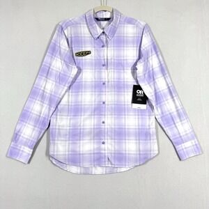 Outdoor Research Top Womens Medium Astroman Sun Shirt Lavender Plaid‎ UPF 30 NWT